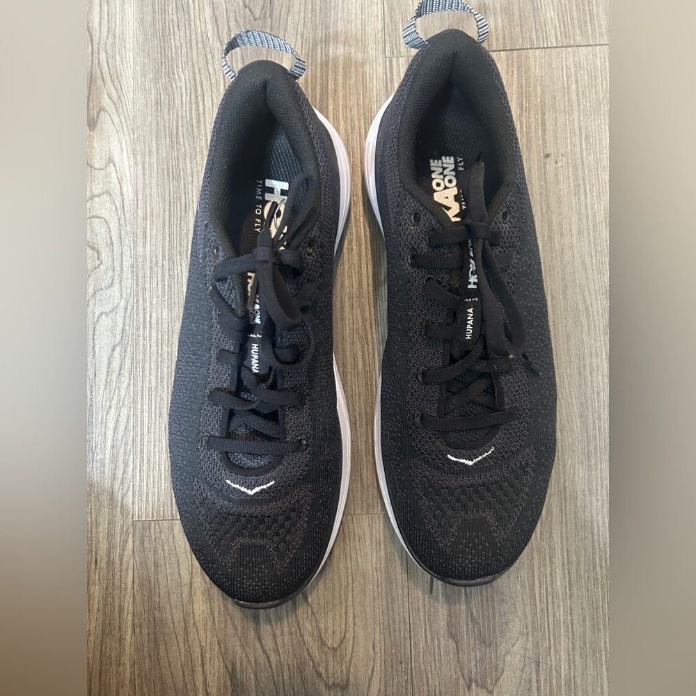 Hoka One One Black Knit Lace-Up Running Shoes with White Midsoles